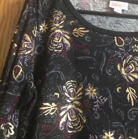 LulaRoe Elegant Debbie Dress Size XS Black Floral Gold Foil Accents Shimmery EUC - Picture 3 of 6